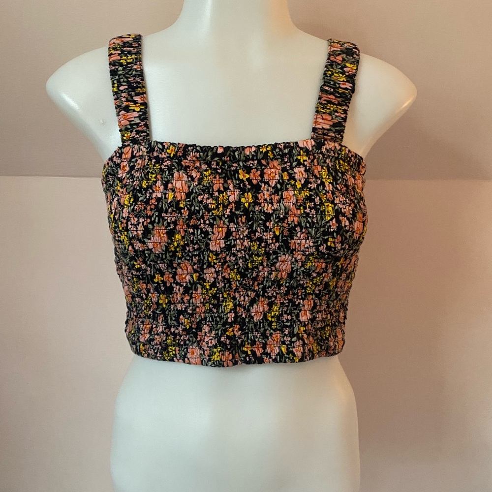 American Eagle Outfitters Orange Floral Crop Tank